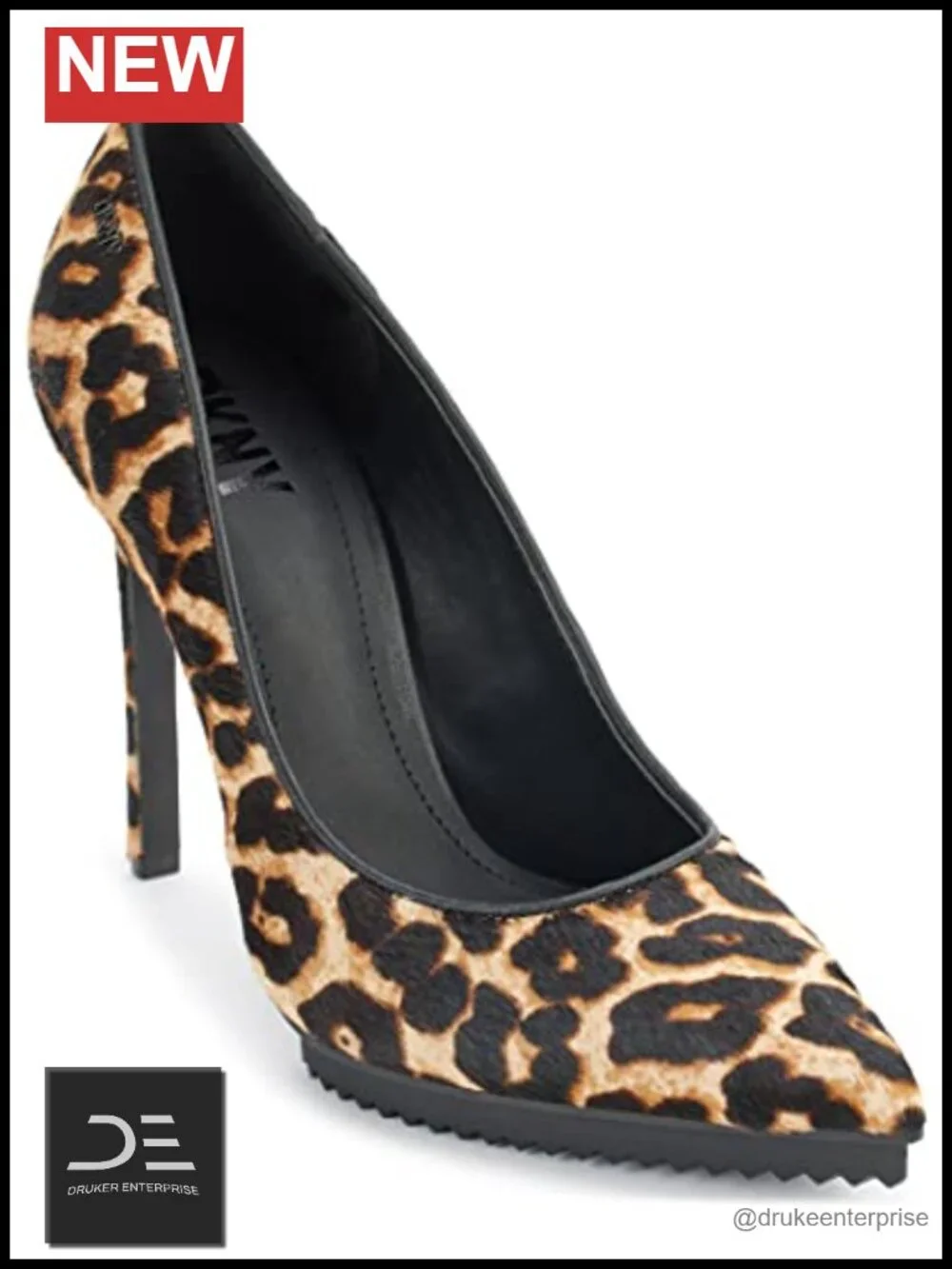 Classic Heel Slip-On Pointed Toe Leopard Hair-Calf Pump